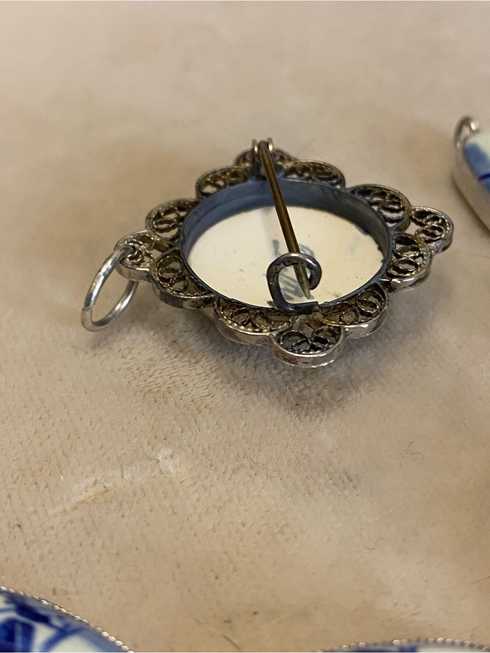 Vintage 835 Silver Delft Porcelain Bracelet & Matching Brooch Set - Picture 5 of 12